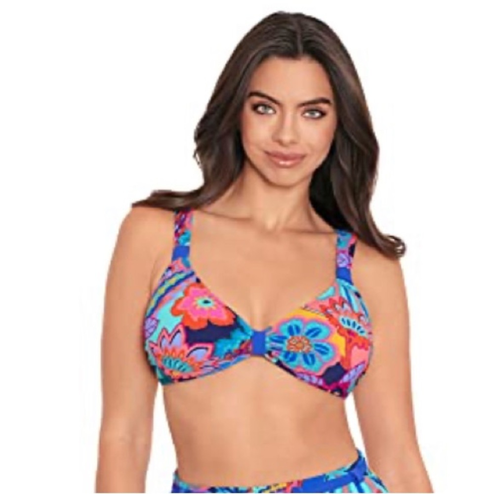 Skinny Dippers women’s Tapestry Soomi tropical print Tie Front Bikini Top size M